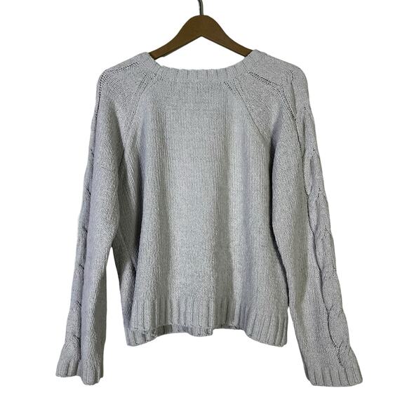Her Entire Name Says Grace Knit Sweater Womens L Gray Cable Sleeve Cozy Soft - Picture 4 of 6